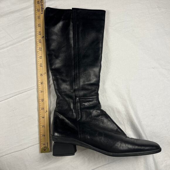 Bally’s Black Leather Black Shearling Lined Tall Block Heel Boots Size 11 - Picture 14 of 15